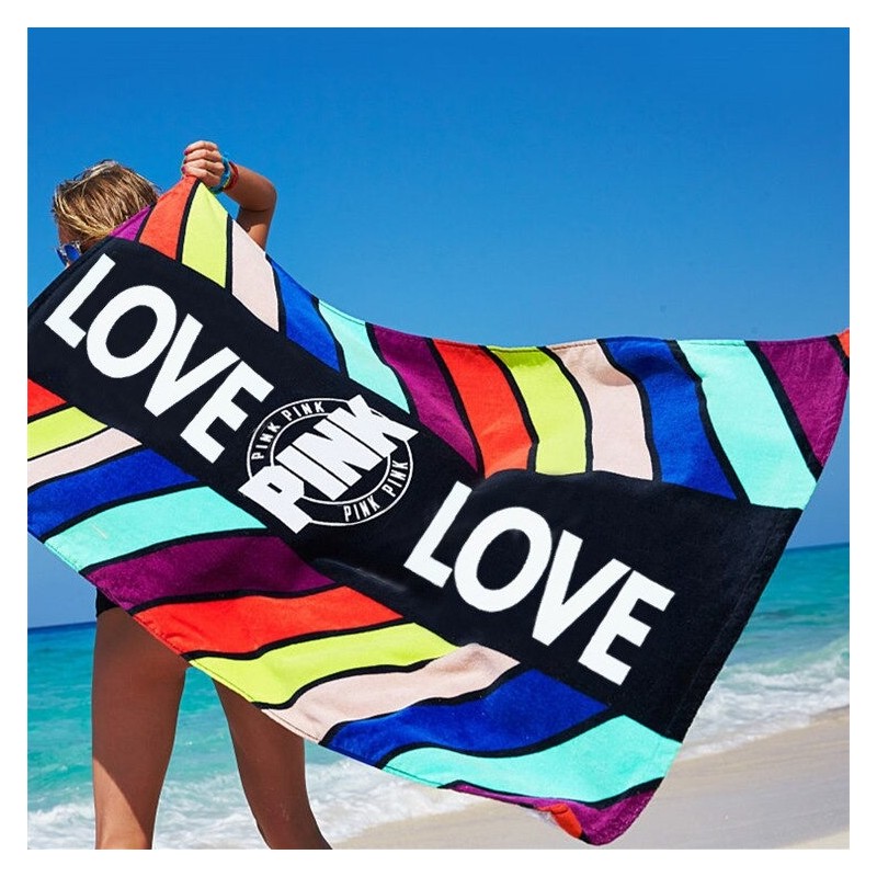 Pink Love design / geometric leaf pattern - bath / beach towel - cotton - 71 * 147 cm