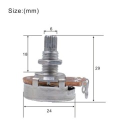 Guitar potentiometer - full size - 18mm split shaft - A500K / B500K / A250K / B250K - 2 pieces