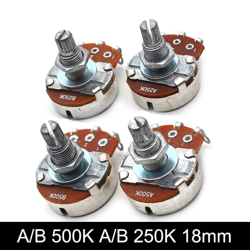 Guitar potentiometer - full size - 18mm split shaft - A500K / B500K / A250K / B250K - 2 pieces
