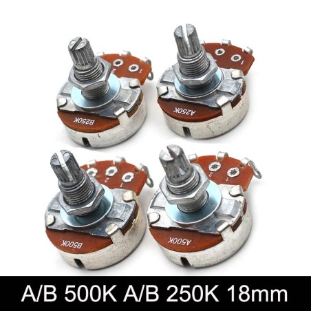 Guitar potentiometer - full size - 18mm split shaft - A500K / B500K / A250K / B250K - 2 pieces