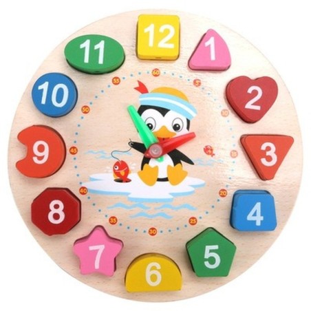 Educational toy - wooden digital clock - with geometric blocks