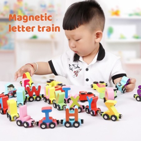 Magnetic trains / cars with letters / numbers / insects - wooden - educational toy