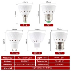 LED plant grow light - bulb - hydroponic - full spectrum - E27 / E14 / GU10 / MR16 / B22 - 220V - 3W / 4W / 5W