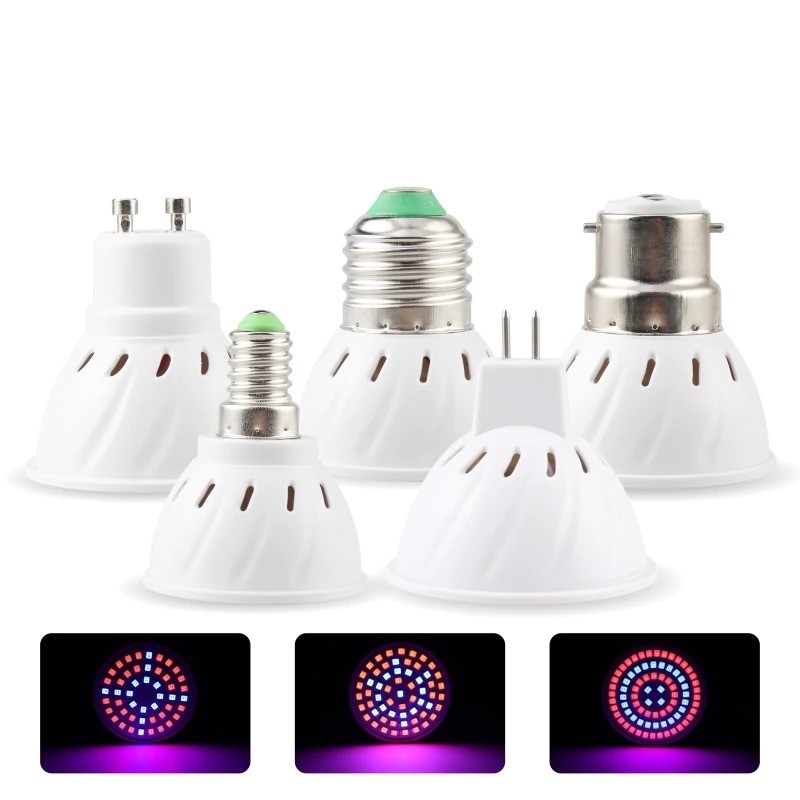 LED plant grow light - bulb - hydroponic - full spectrum - E27 / E14 / GU10 / MR16 / B22 - 220V - 3W / 4W / 5W