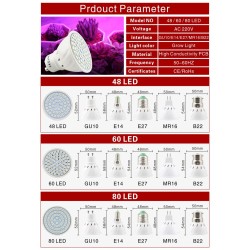LED plant grow light - bulb - hydroponic - full spectrum - E27 / E14 / GU10 / MR16 / B22 - 220V - 3W / 4W / 5W