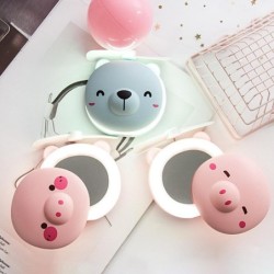 Mini pocket mirror - with fan - LED light - piggy head shape