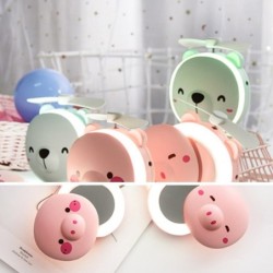 Mini pocket mirror - with fan - LED light - piggy head shapeMake-Up