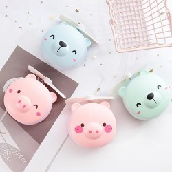 Mini pocket mirror - with fan - LED light - piggy head shapeMake-Up