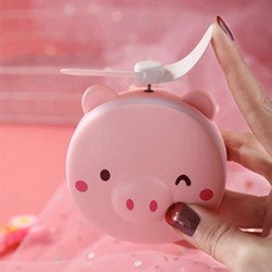 Mini pocket mirror - with fan - LED light - piggy head shapeMake-Up