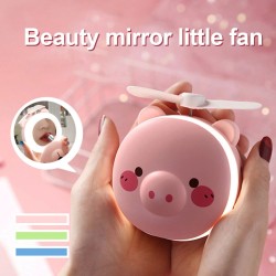 Mini pocket mirror - with fan - LED light - piggy head shapeMake-Up