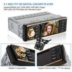 4,1 polegadas - 1 Din - rádio do carro - controle remoto - HD - Bluetooth - 12V - USB - AUX - FM