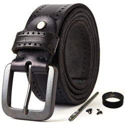 Classic men's belt - metal buckle - genuine leather - with screws