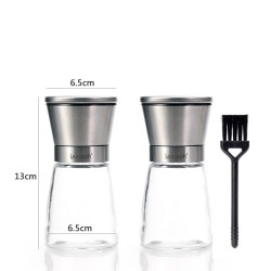 Transparent herbs / salt / pepper grinder - with adjustable coarseness - stainless steel - 2 pieces