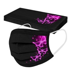 Protective face / mouth masks - disposable - 3-ply - for adults - butterflies printed - 10 pieces