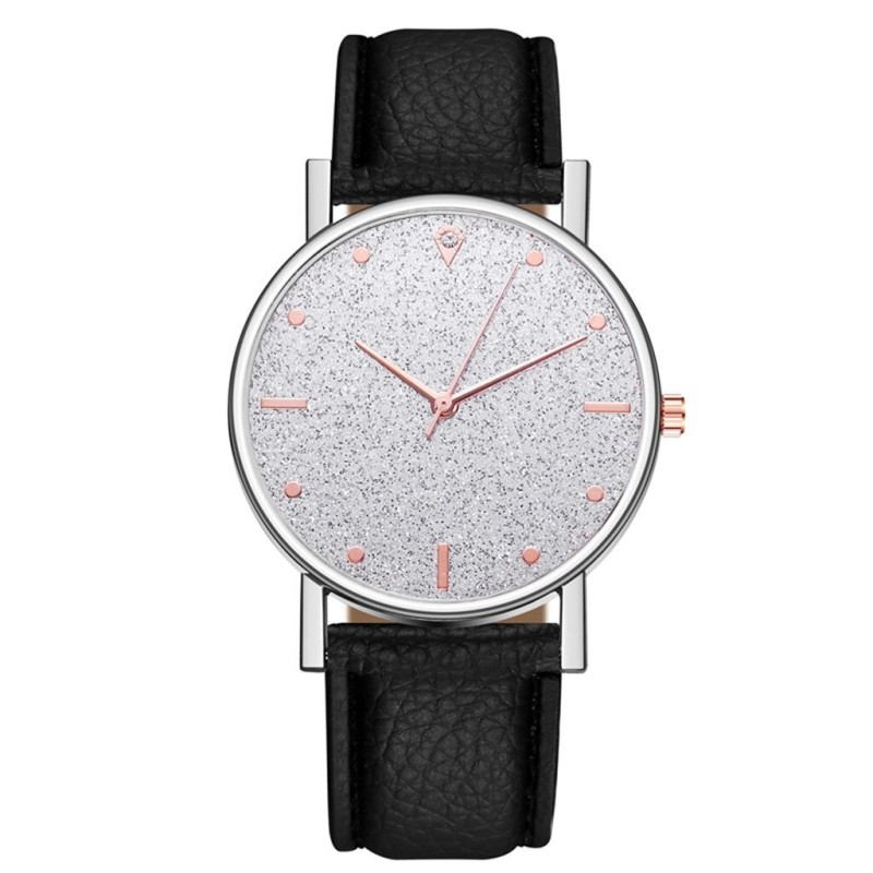 Luxurious women's quartz watch - leather strap - with rhinestones