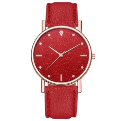 Luxurious women's quartz watch - leather strap - with rhinestones