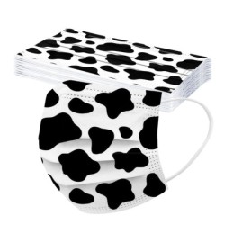 Protective face / mouth masks - disposable - 3-ply - milk cow - black white spots print - 50 pieces