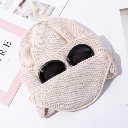 Warm winter knitted hat - with glasses - ears / mouth protection