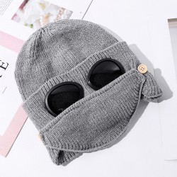 Warm winter knitted hat - with glasses - ears / mouth protection