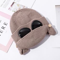 Warm winter knitted hat - with glasses - ears / mouth protection