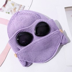 Warm winter knitted hat - with glasses - ears / mouth protection