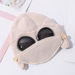 Warm winter knitted hat - with glasses - ears / mouth protection