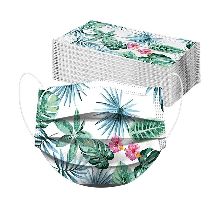 50 peças - máscaras antibacterianas descartáveis / boca - 3 camadas - impressão floral - 50 peças
