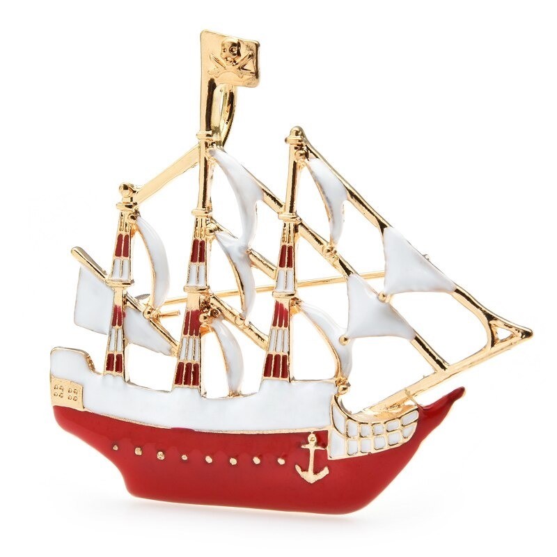 Enamel sailboat - elegant brooch