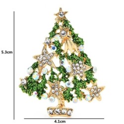 Green Christmas tree with crystals / stars - luxurious brooch