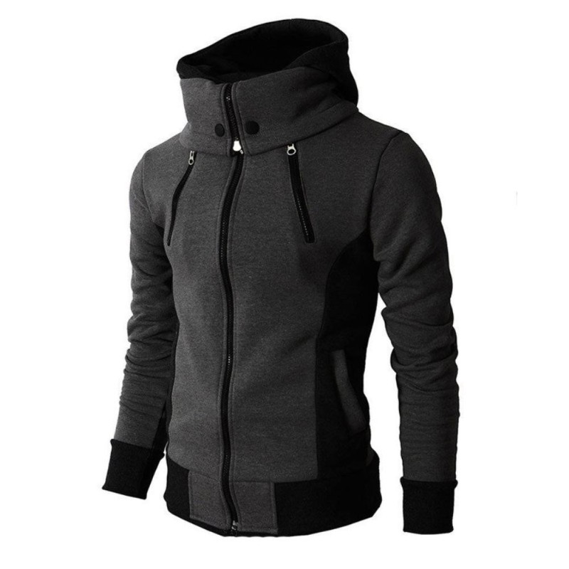 Fashionable men's hoodie - with turtleneck - long sleeves / pockets / zippersHoodies & Sweatshirt