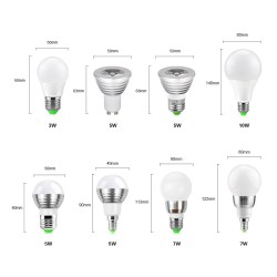 E14 - E27 - GU10 / 5W - 7W - AC110V - 220V - dimmable LED RGB bulb with IR 16 colors remote controller