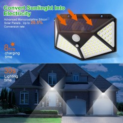 Outdoor / garden solar light - lamp - waterproof - motion sensor - 3-modes - 100 LED