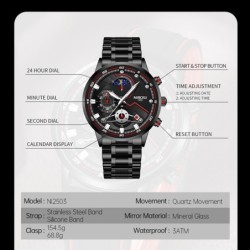 NIBOSI - luxurious men's watch - waterproof - Quartz - stainless steel