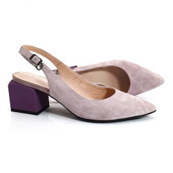 Elegant summer sandals - slingback pumps - suede / leather - thick heelHigh heels