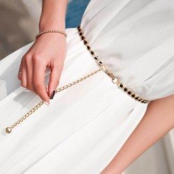 Fashionable metal belt - long thin chain - with colorful beads - adjustable