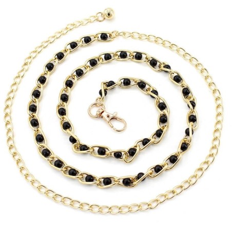 Fashionable metal belt - long thin chain - with colorful beads - adjustable