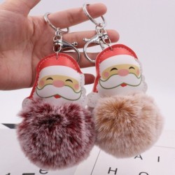 Christmas fur ball - with leather Santa Claus - keychain