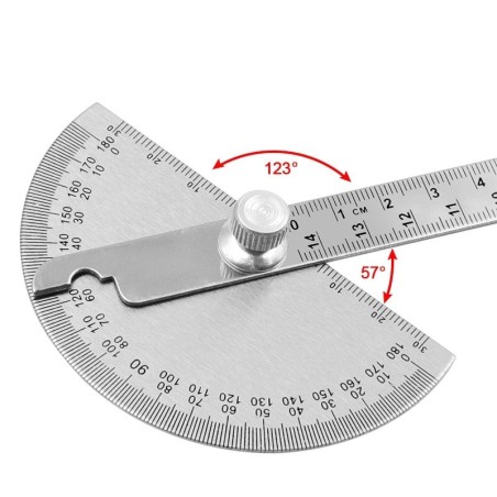 180 degree protractor - angle meter - measuring ruler - rotary - stainless steel - 0 - 145mm