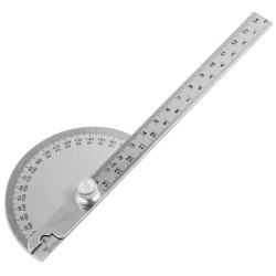 180 degree protractor - angle meter - measuring ruler - rotary - stainless steel - 0 - 145mm