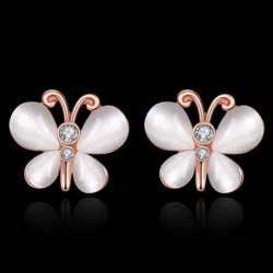 Rose gold stud earrings - with crystals / white opal - butterfly shapedEarrings
