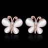 Rose gold stud earrings - with crystals / white opal - butterfly shapedEarrings
