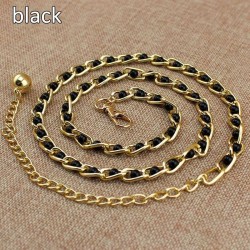 Fashionable metal belt - long thin chain - with colorful beads - adjustable