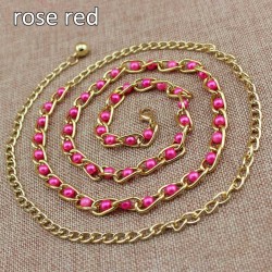 Fashionable metal belt - long thin chain - with colorful beads - adjustable