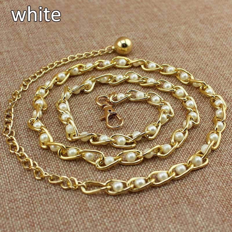 Fashionable metal belt - long thin chain - with colorful beads - adjustable