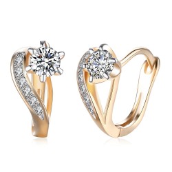 Heart shaped gold earrings - with white zirconia