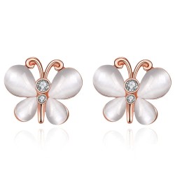 Rose gold stud earrings - with crystals / white opal - butterfly shapedEarrings