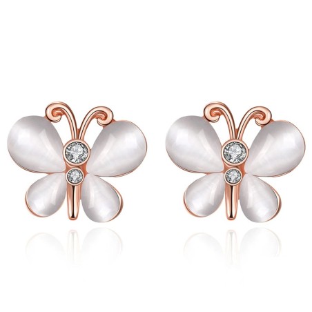 Rose gold stud earrings - with crystals / white opal - butterfly shapedEarrings