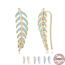 Elegant leaf shaped earrings - with crystals - 925 Sterling silverEarrings
