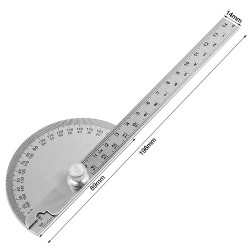180 degree protractor - angle meter - measuring ruler - rotary - stainless steel - 0 - 145mm