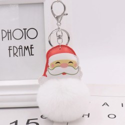 Christmas fur ball - with leather Santa Claus - keychain
